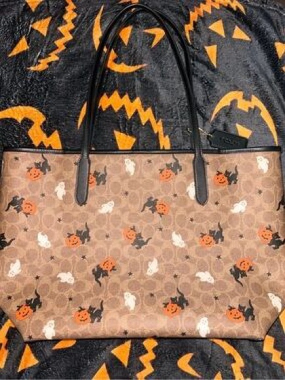 Coach Brown Halloween Print Tote with Black Handles - Picture 2 of 3